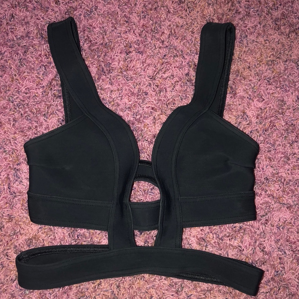 strappy black bathing suit top
